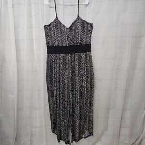 No Boundaries Black White Floral Halter Jumpsuit Boho Crochet Wide Leg 3XL